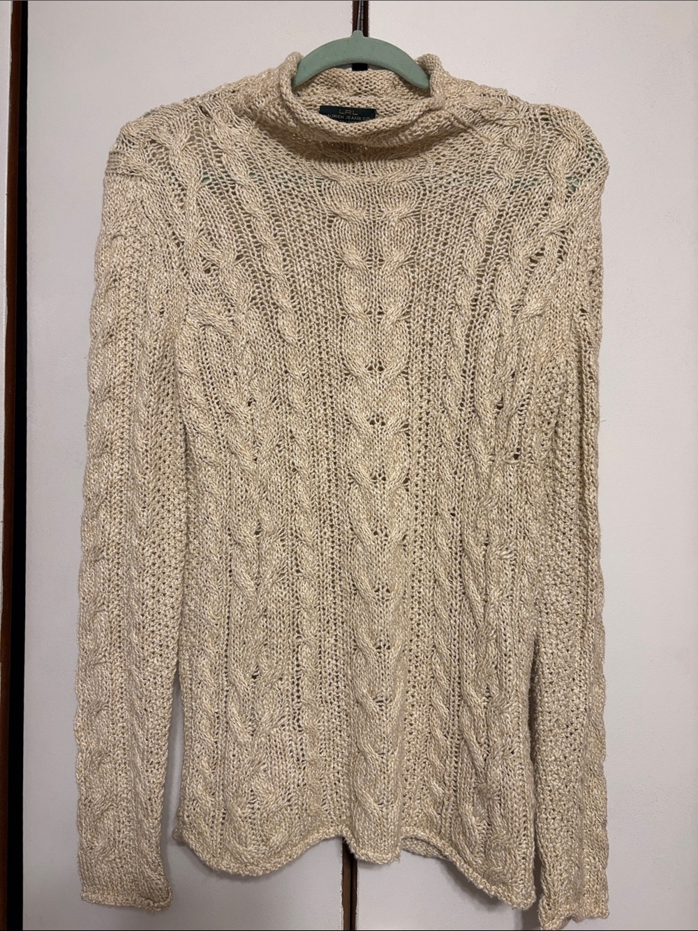 Ralph Lauren Cream Cable Knit Turtleneck Sweater